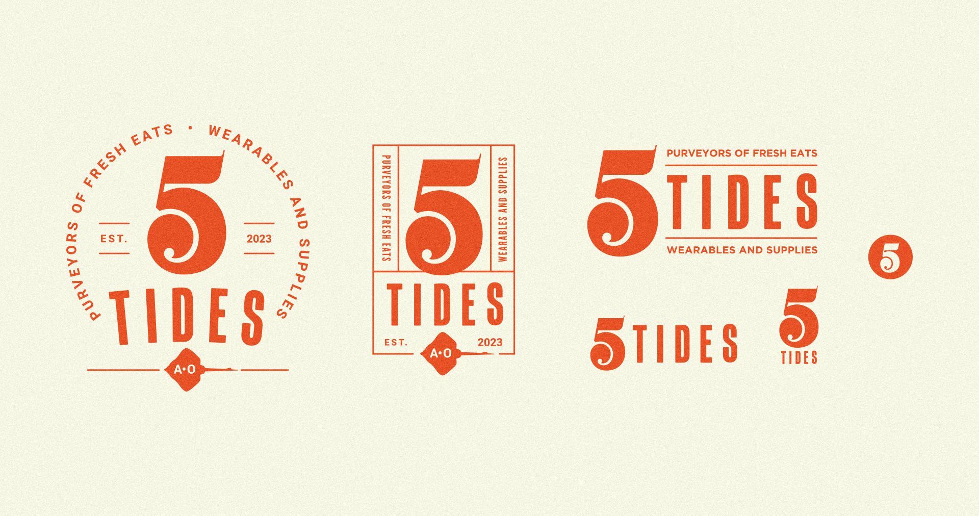 5 Tides logo mockups. various layouts in different proportions
