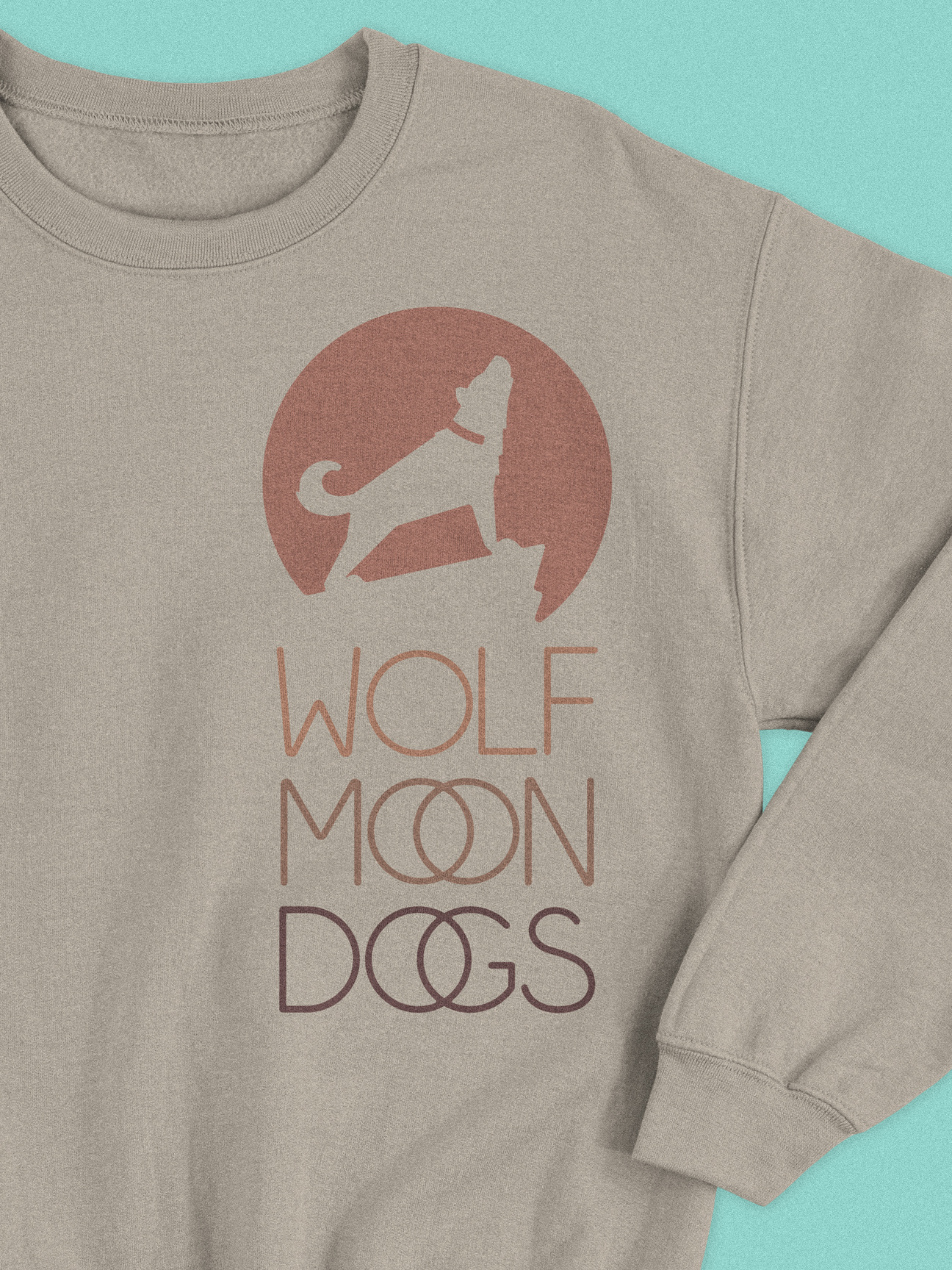 Wolf Moon Dogs Natural Gray Sweatshirt with Stacked earthtone logo